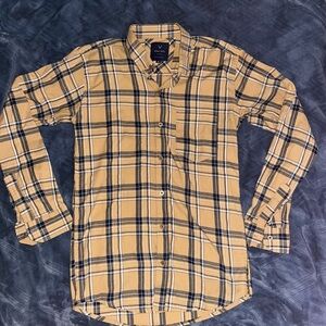 Allen Solly Casual Plaid Shirt in Tan/ Yellow and Black